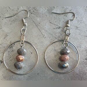 Elegant Silver and Gray Glass Beaded Hoop Earrings